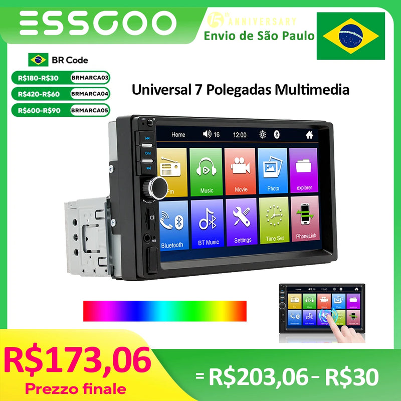 ESSGOO 7 Polegada Automotive Multimedia 1 Din HD Mp5 Player Usb BT TF  Cartão Para Autoradio Universal Reprodutor Multimídia
