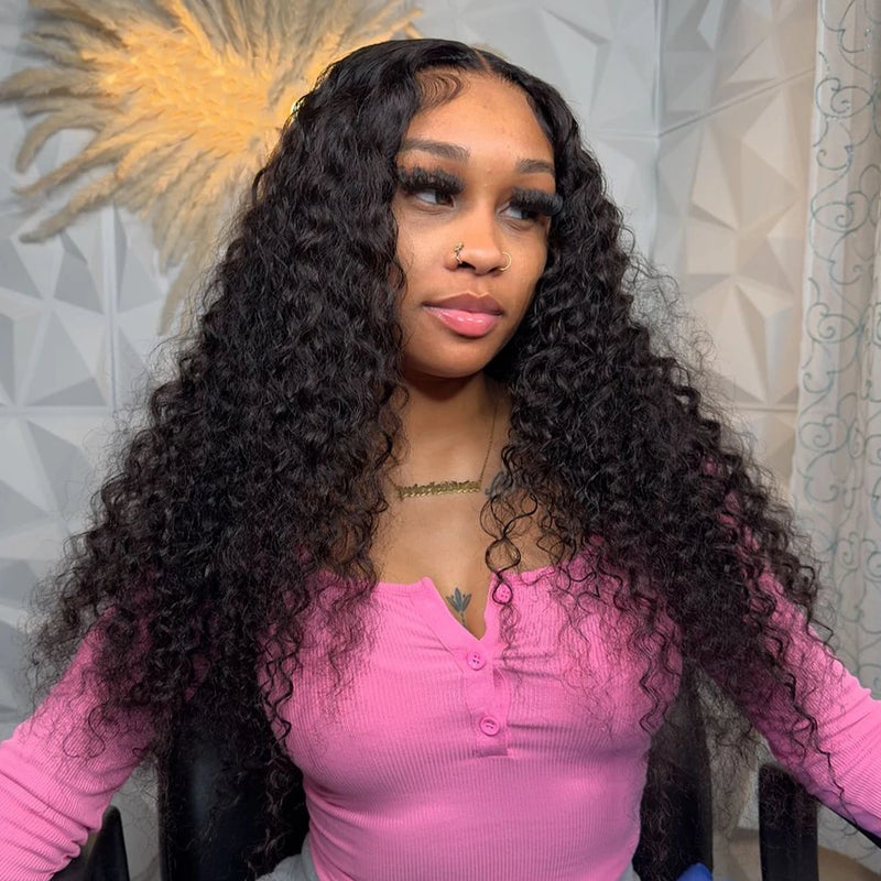 200% Kinky Curly 13x4 Lace Frontal Wig 32 34 36Inch Transparent Water Wave Lace Front Human Hair Wigs For Women 4x4 Lace Wig