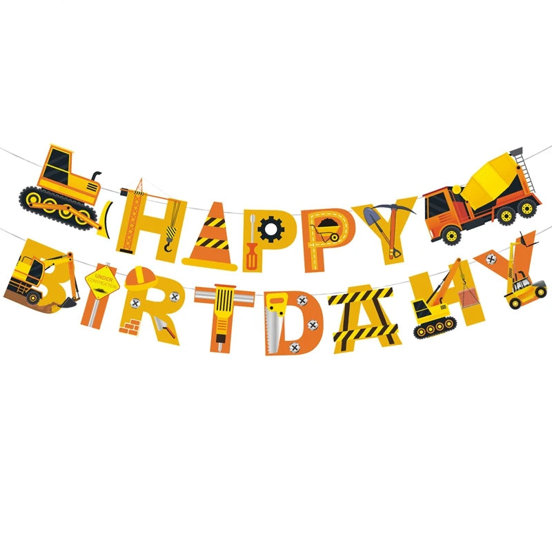 Excavator Crane Tractor Birthday Cake Topper Construction Party Cake Decor Kids Boy 1st Baby Shower One Year Happy Birthday Cake