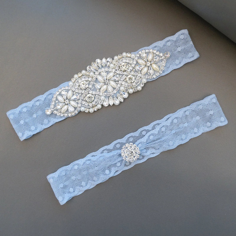 Sky Blue Bridal Wedding Garters 2025 for Bride Party Crystals Pearls Sexy Rhinestone  Garter Belt for Women Accessories Gift