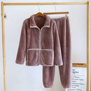 2025 Winter New Couple Sleepwear Set Flannel Zipper Long Sleeve Pants Two Piece Coral Plush Thickened Men's and Women's Home Fur