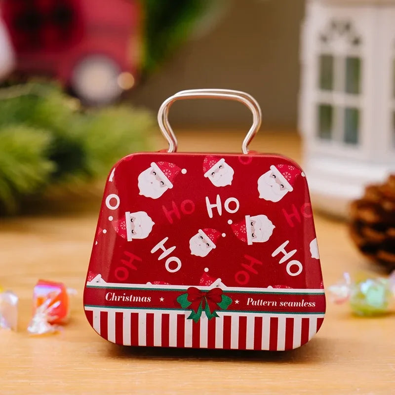 Mini Christmas Candy Iron Box Handbag Storage Box Xmas Gift Box Decoration Joy 2025 Noel Merry Christmas Supplies Kids Favor