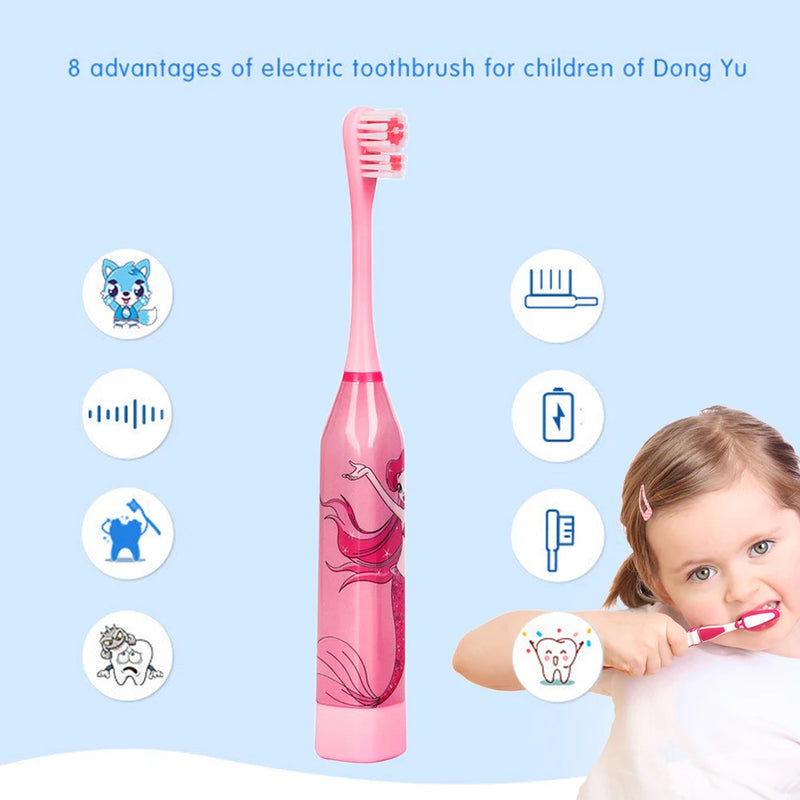 Children Electric Toothbrush with Replaceable Head Cartoon Patterns IPX7 Waterproof 23000 Times Automatic Mute Sonic Toothbrush