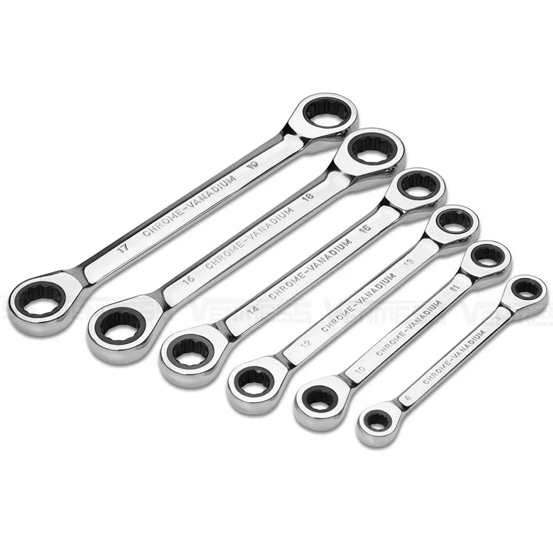 Double Box End Ratcheting Wrench set,Heavy Duty Cr-V Box Ratchet Combination Wrenches Gear Spanner set with Rack Organizer