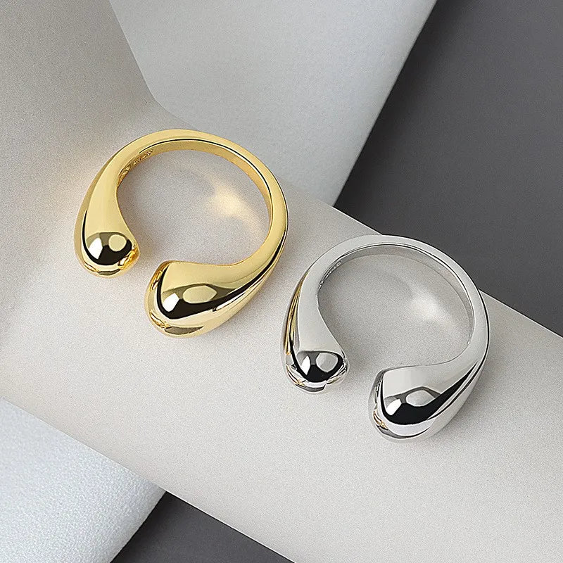 ANENJERY Silver Color Minimalist Water Drop Gold Colour Ring for Women Retro Jewelry Girls Accessories Gift
