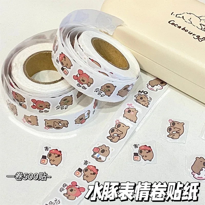 500PCS Trend Cute Cartoon Capybara Sticker Kawaii Scrapbook Water Cup Guitar Phone Case Decor DIY Sticker Kid Thank You Sticker