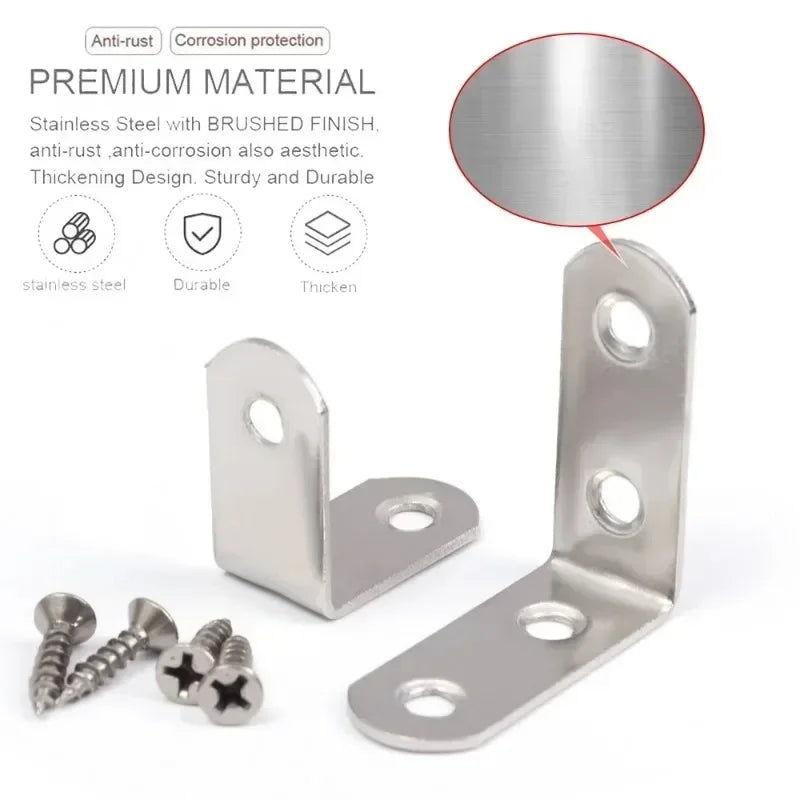 L Shaped Corner Brackets 90 Degree Right Angle Stainless Steel Bracket Fastener For Wood Furniture Bedframe Cabinet Accessories