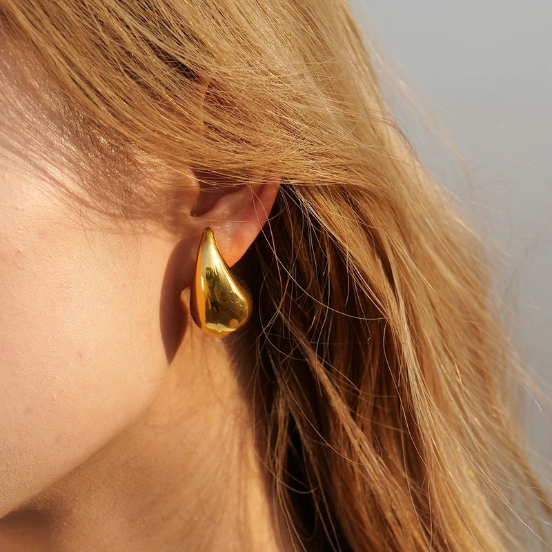 Stainless Steel Veneta Tear Drop Earrings Dupe Large Chunky Gold Hoop Earrings For Women Tear Drop Earrings Waterproof Jewelry