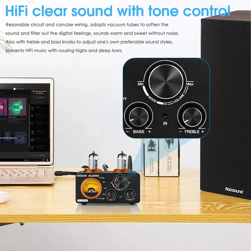 Nobsound HiFi Bluetooth 5.0 Vacuum Tube Amplifier USB DAC Stereo Receiver COAX/OPT Home Audio Digital Amp w/VU Meter 100W+100W