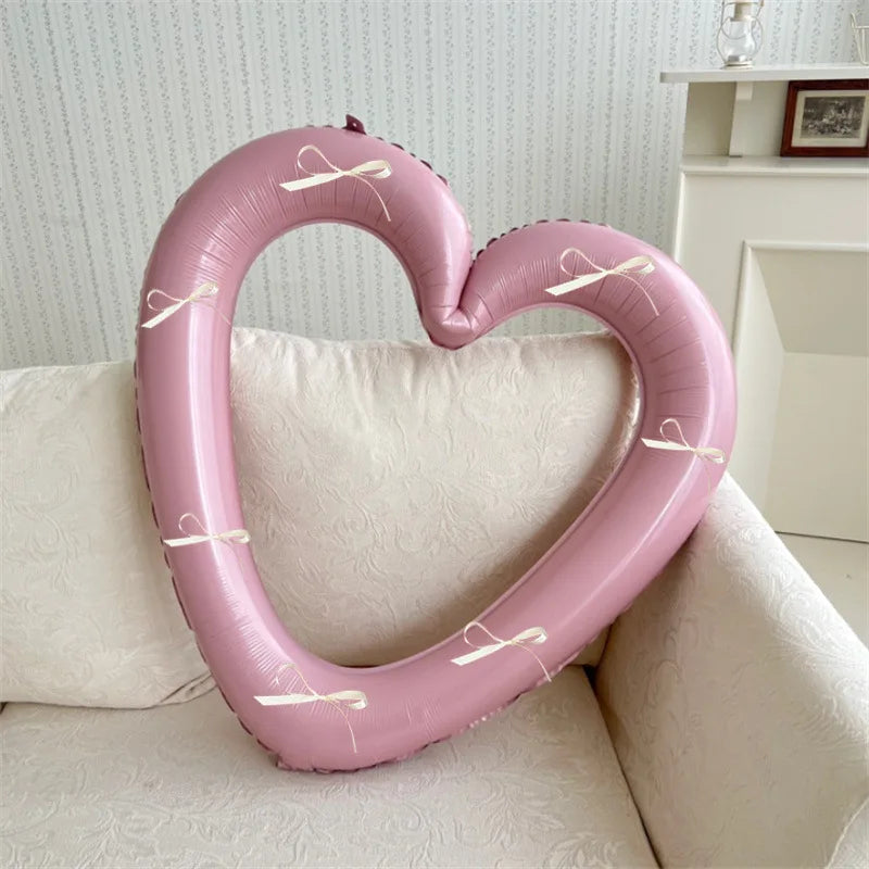 INS 40 inch Love Heart Aluminium Film Balloon With Bowknot Helium Balloon Valentine's Days Wedding Party Decoration Photo Props