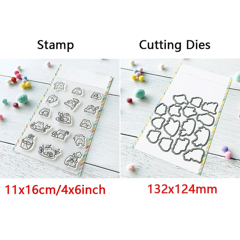 Birthday Cake Cute Frog Fox Animals Cutting Dies and Clear Stamps Bottle Thank You Words Dies For DIY Scrarpbooking Paper Craft