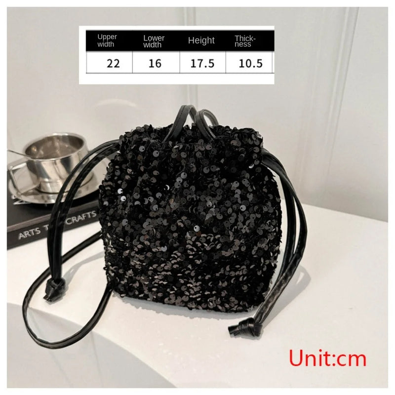 Creative Multicolor Sequin Shoulder Bag Fashion Versatile Handbag Drawstring Bucket Bag Large Capacity Wallet Purse