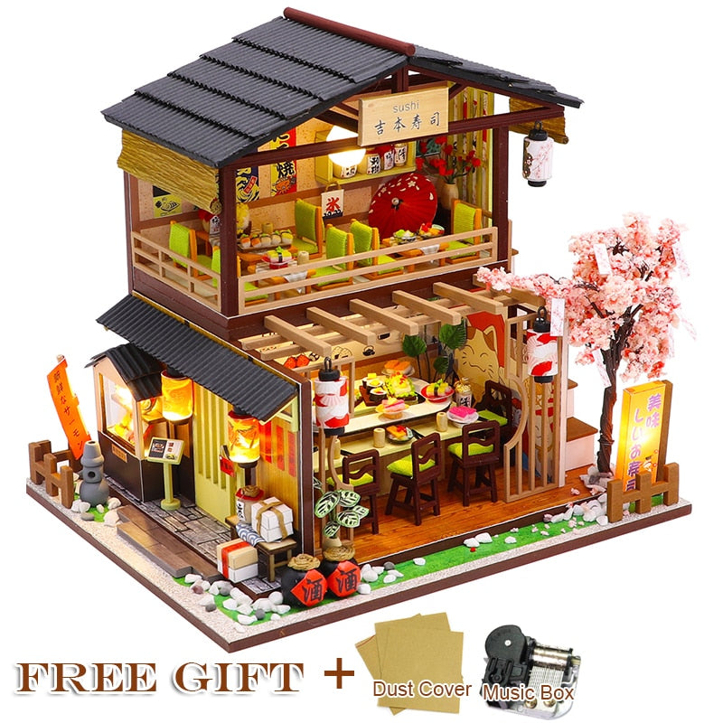 Cutebee Miniature Dollhous Japanese Style Doll House Accessories Furniture Miniatures Building Mini Wooden Roombox Toy Gift