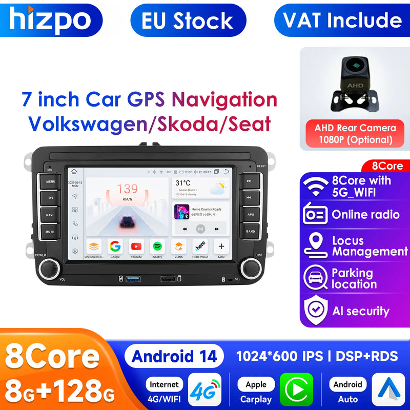 GPS Android 14 Auto Radio for Volkswagen VW Passat B6 B7 T5 Tiguan Touran GOLF POLO Carplay 4G Car Multimedia GPS 2din Autoradio