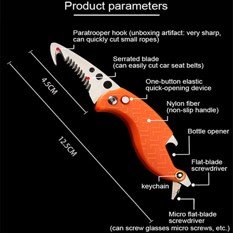 Portable Folding Knife Express Package Knife Gift Keychain Serrated Hook Knife Outdoor Camping Carry-on Survival Tool Box Opener