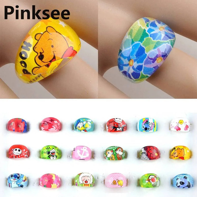 10Pcs Wholesale Mixed Lots Cute Cartoon Animal Ring Children Kids Resin Lucite Rings Jewelry 15MM Best Gifts For Christmas