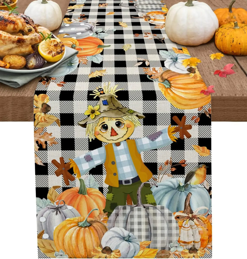 Fall Thanksgiving Gnome Pumpkin Maple Leaves Linen Table Runners Kitchen Decor Washable Table Runners Holiday Party Decoration