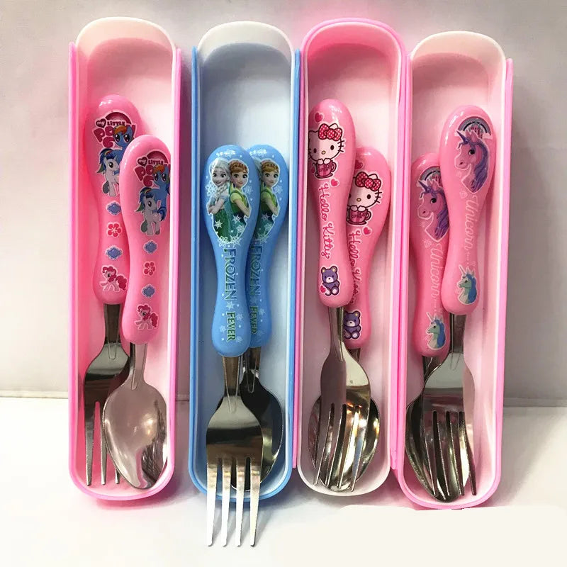 Disney Frozen 2 Princess Anna Elsa Mickey Cartoon figures Kid's Home School Lunch Stainless Steel Cutlery Fork and Spoon Sets