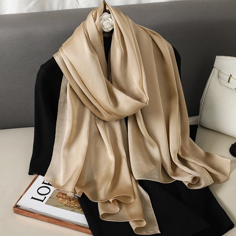 New 16 Colors Solid Silk Scarf Women Fashion Quality Soft Scarves Female Shawls Foulard Bandana Beach Cover-ups Wraps Luxury