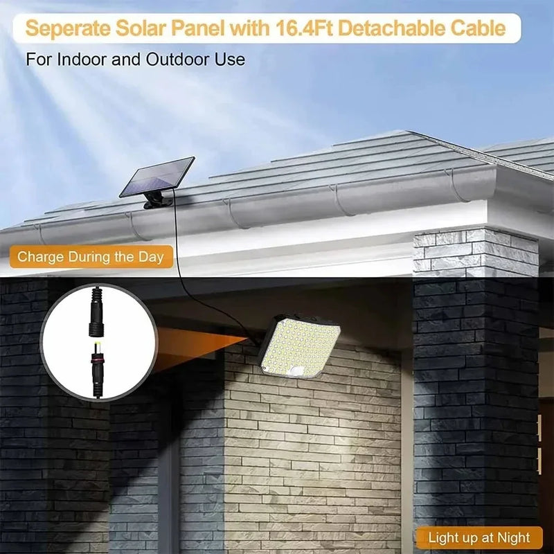 118LED Outdoor Solar Light 3 Mode Street lamp with Motion Sensor Remote Control IP65 Waterproof Patio Garage Backyard Wall Light