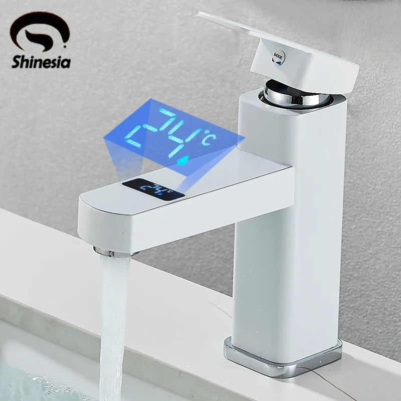 Shinesia Smart LCD Bathroom Basin Faucet Sink Faucet Touch Screen Brass Deck Mount Cold Hot Water Mixer Bathroom Crane