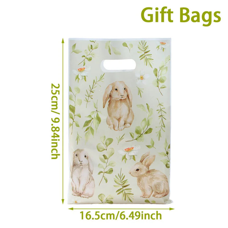 10/25/50pcs Easter Tote Bags with Handles Cartoon Bunny Carrot Design Plastic Gift Bags for Easter Egg Hunt Party Favors Gifts