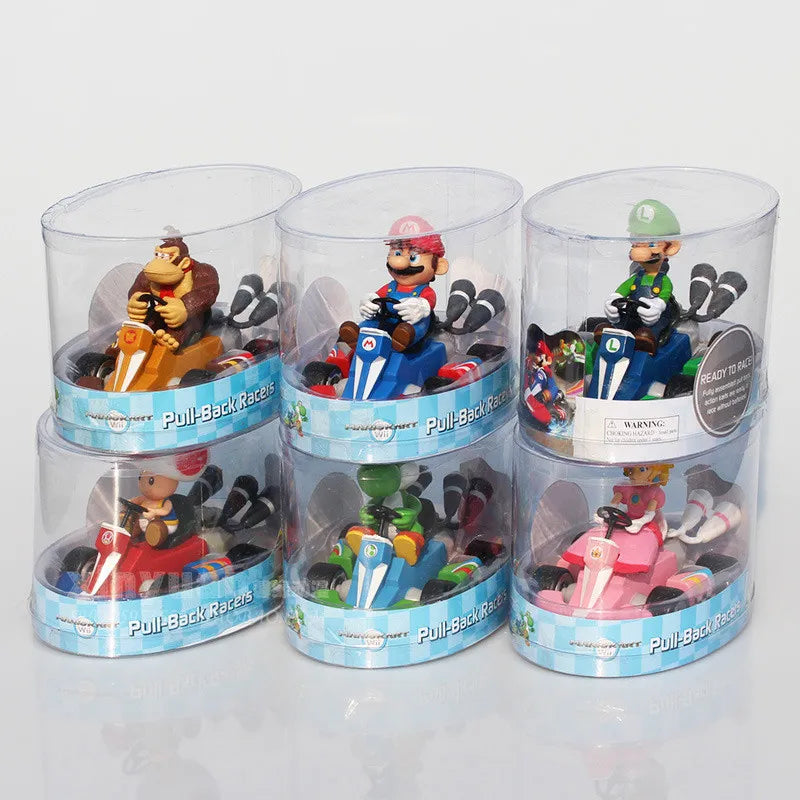 Super Mary Series Karting Mario Bros Luigi Yoshi Donkey Kong Action Figure Toys Pull Back Car 12.5*8*9 Cm with Box Kids Gifts