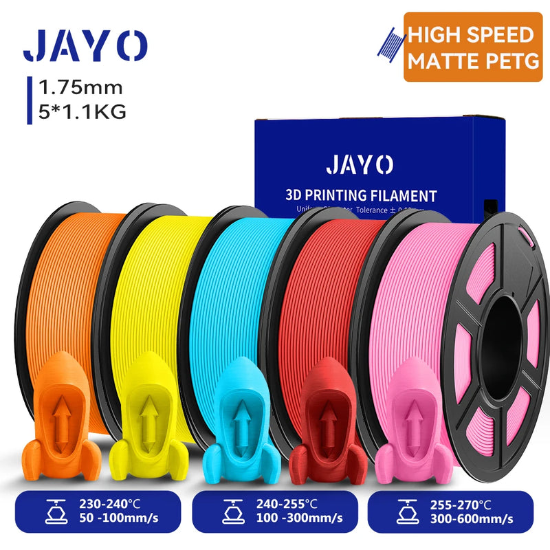 JAYO PETG 3D Filament 1.75MM High Speed PETG 3D Printer Filament 4Rolls High Flow Speedy Matte Effect 3D Printing Mateials