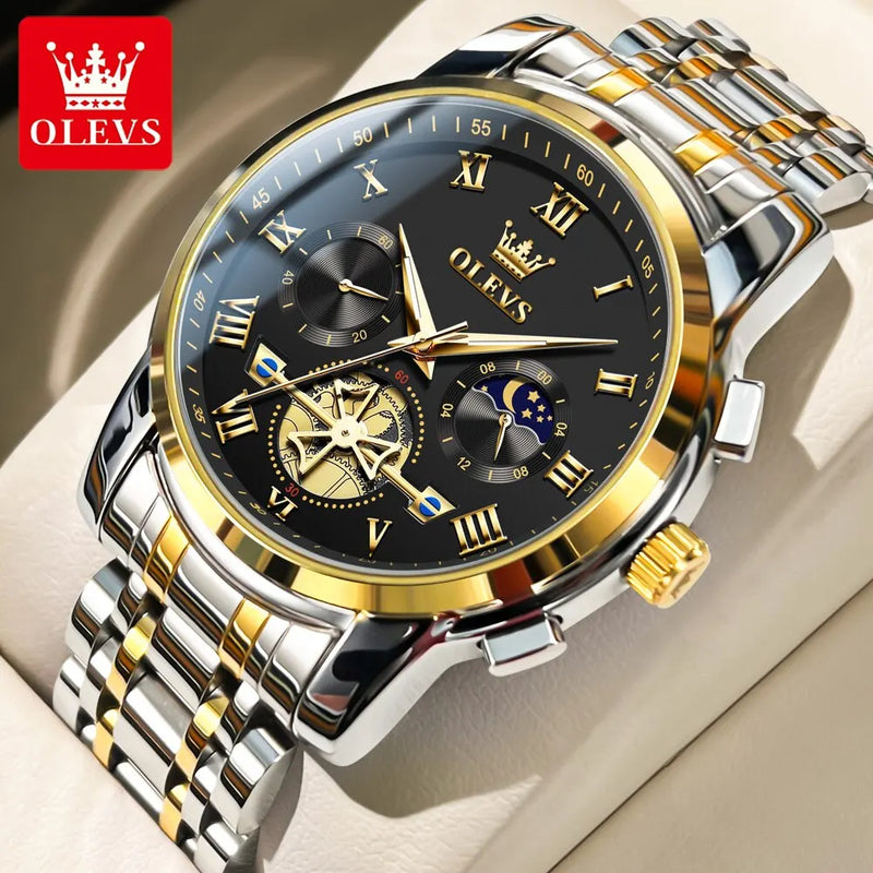 OLEVS Top Brand Mens Watches Classic Roman Scale Dial Luxury Wrist Watch for Man Original Quartz Waterproof Luminous Chronograph