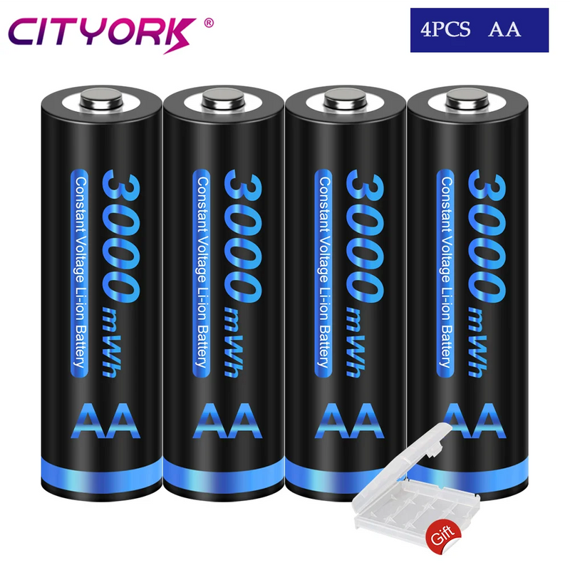 CITYORK 1.5V AA Li ion Rechargeable Battery 3000mWh 1.5 V AA Lithium ion Rechargeable Batteries With1.5V AA AAA Battery Charger