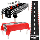 Black white racing tablecloth checkered flags racing car table cover plates cups race Track racing birthday party decor supplies