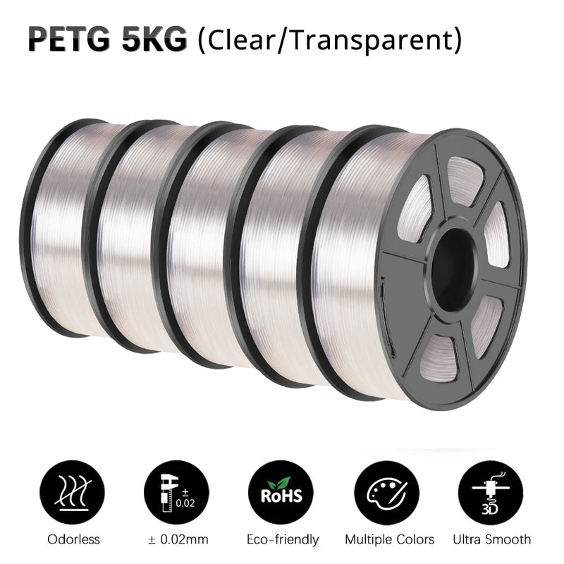 SUNLU PETG 1KG 3D Filament 1.75MM 5Rolls Arranged Neatly No Knots No Bubble Bright Color Exo-Friendly Good Toughness