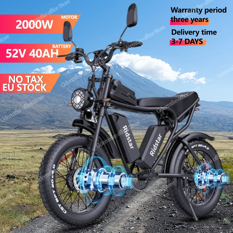 Electric Bicycle 2000W Dual Motor Drive 52V40Ah Dual Battery Off-road Motorcycle Ebike All-terrain 20*4.0 Fat Tire Electric Bike