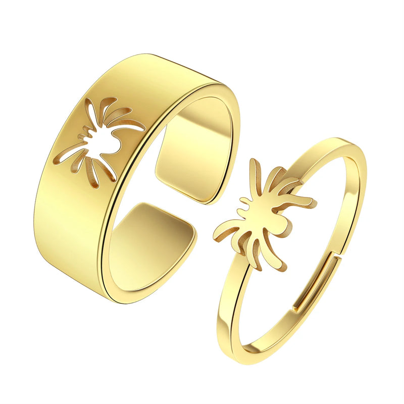 Kinital2022 Simple Laser Carved Spider Couple Set Ring Delicate Fashion Couple Jewelry Stainless Steel Christmas Gift