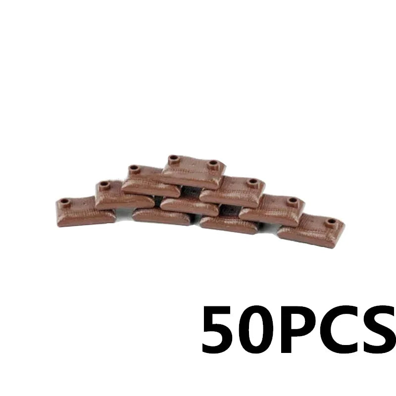 Military MOC Sentry Building Block Soldier Sandbag Fence Cannon Shell Barbed Wire Weapon Rack Training Field Watchtower Toy K018