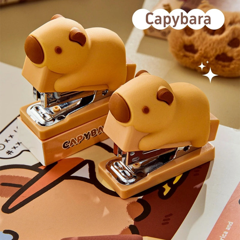 Mini Capybara Stapler 400pcs 24/6 Staples Set Cartoon Design Portable Binder Office Binding Tools F7713