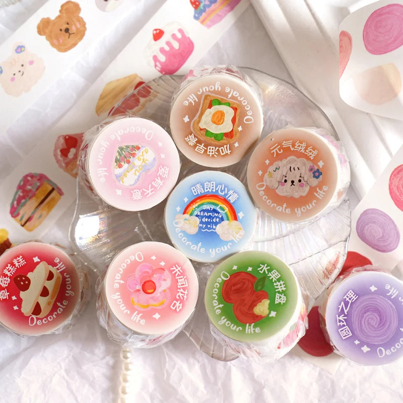 1 Roll Cute Cartoon Washi Tape Student DIY Stationery Decoration Stickers Suitable for Photo Albums,Diaries,Cups,Scrapbook