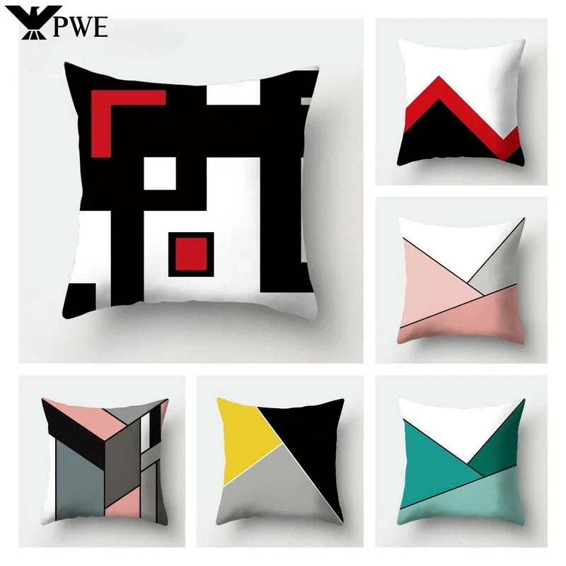 Geometry Cushion Cover Polyester Pillowcase Decorative Sofa Cushions Red Yellow Pink Pillowcover Home Decor Pillowcase 45x45cm