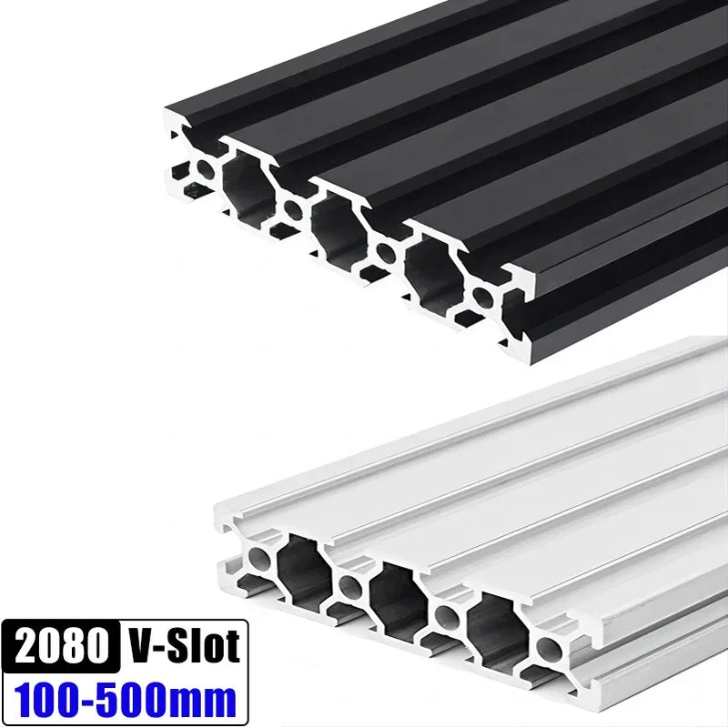 2Pcs 2080 V-Slot Aluminum Extrusion Profile 100-550mm EU Standard Aluminum Linear Rail Slide Slot for CNC Router 3D Printer