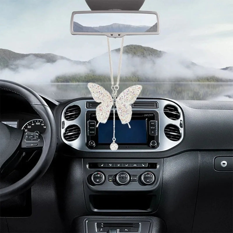 Diamond Butterfly Pendant Quality Auto Interior Decoration Pink Bling Bag Pendant Car Rearview Mirror Car Pendant Car