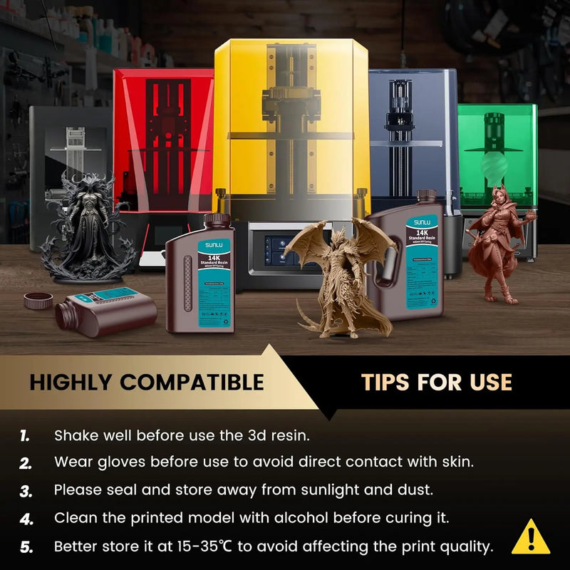 SUNLU 14K High Precision Resin 405nm UV Resin 1KG For LCD 3D Printer Material For Fast Curing  405nm UV Photopolymer Resin