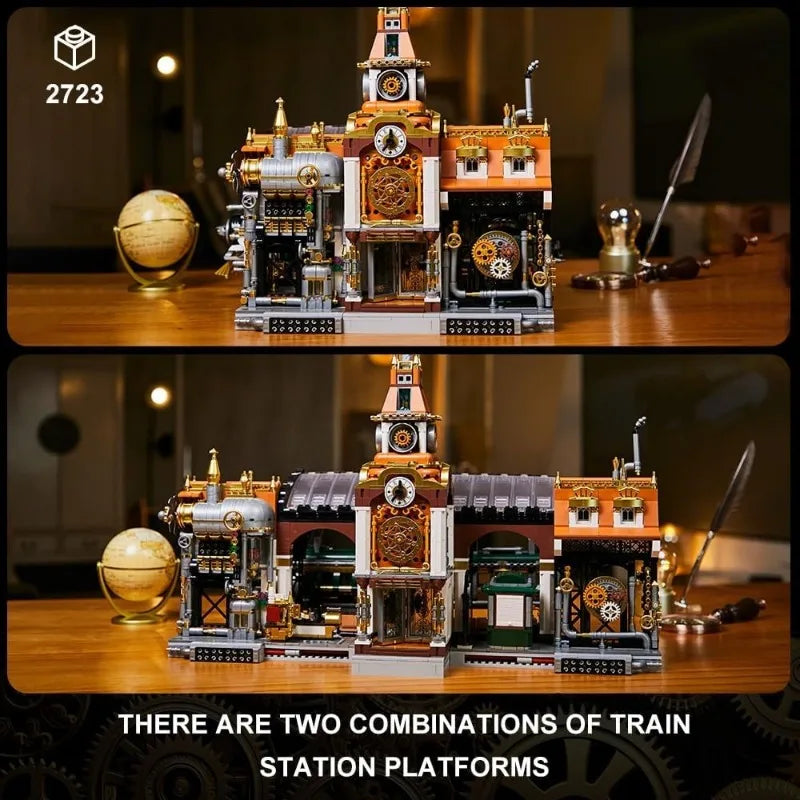 Creative Expert Modular Buildings MOC 85007 Steampunk Railway Station Model 2788PCS Building Blocks Brick Puzzle Toys Kids Gift