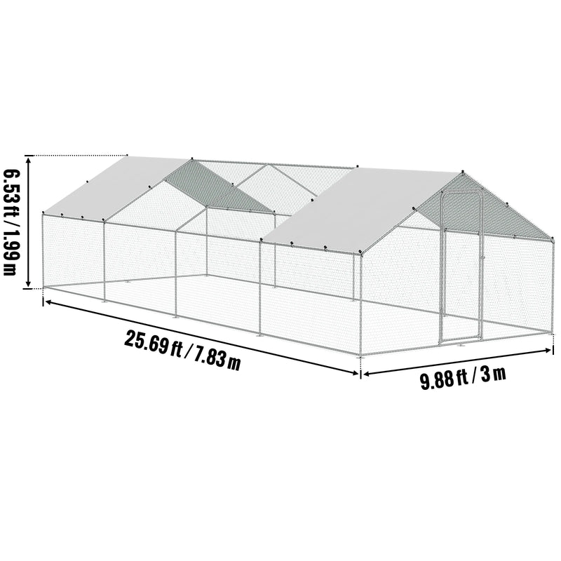 SucceBuy Large Metal Chicken Coop Walk-in Chicken Runs for Yard Spire Hen for Outdoor Backyard Farm Duck Rabbit Cage Poultry Pen