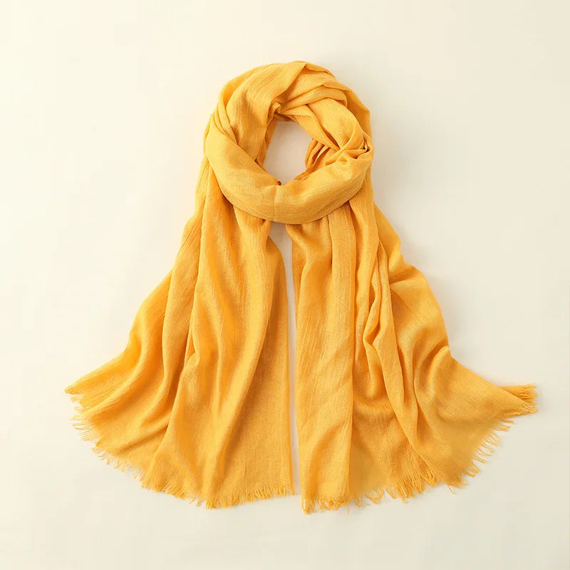 Solid Color Cotton Linen Scarf for Women Lady Literature Anti-sunburn Long Tassel Scarves Autumn Soft Gauze Wrap Shawls New