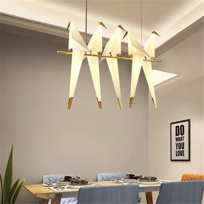 Perch Light Chandeliers designer bird lamps For Restaurant Children's Room paper cranes origami lamp bedroom room Swing light