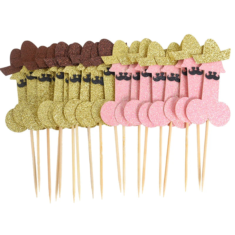 10pcs Glitter Willy Penis Cupcake Topper Funny Nude Dick Cake Toppers Wedding Favors Bachelorette Adult Hen Night Party Supplies