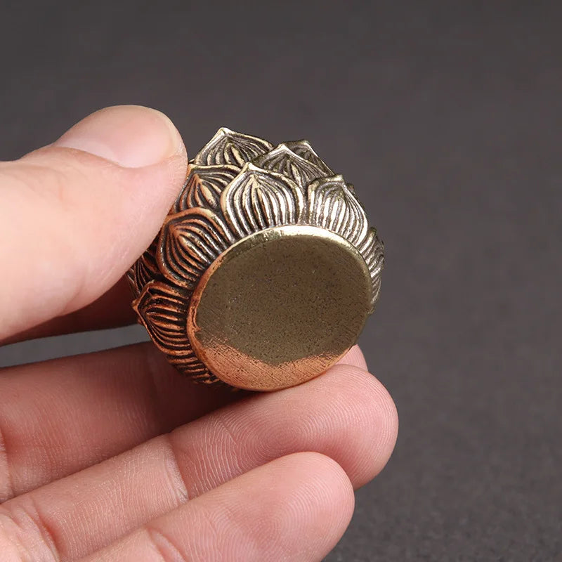 Retro Copper Small Lotus Pocket Hollow Out Incense Stick Burner Brass Incense Holder With Cover Home Decoration Sandalwood Cense