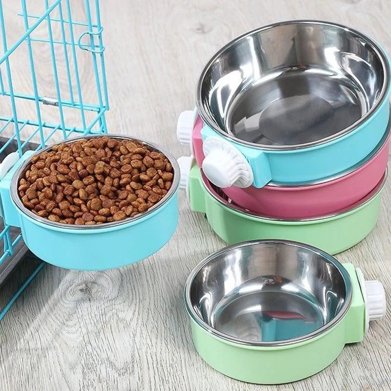 Crate Dog Bowl Removable Stainless Steel Pet Kennel Cage Hanging Food Bowls & Water Feeder for Puppy, Cat, Rabbit ,Small Animals