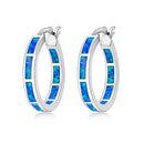 CiNily White Fire Opal Hoop Earrings With Stone Silver Plated Small Round Circle Chic Summer Punk Jewelry Best Gifts for Woman