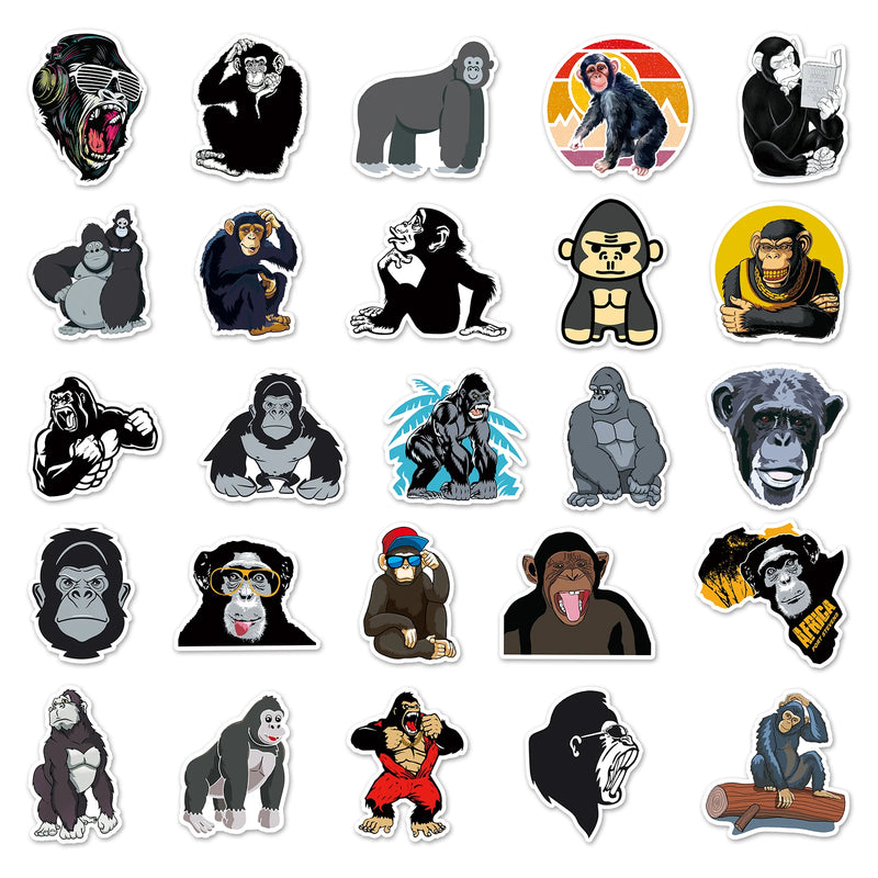 50Pcs Gorilla series Cartoon Cute Waterproof Sticker Skateboarding Snowboard Retro Vinyl Sticker